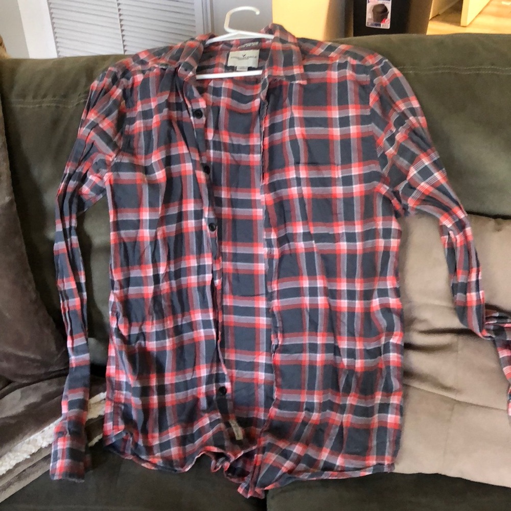 Orange and dark grey button down size L